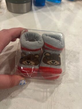 Swiggles Gray and Red Bear Baby Booties
